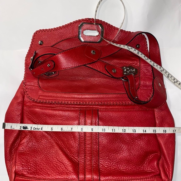 Leather Bag ORYANY Red Pebble Leather Satchel Bag Adj Strap Metal Hardware - Picture 11 of 16